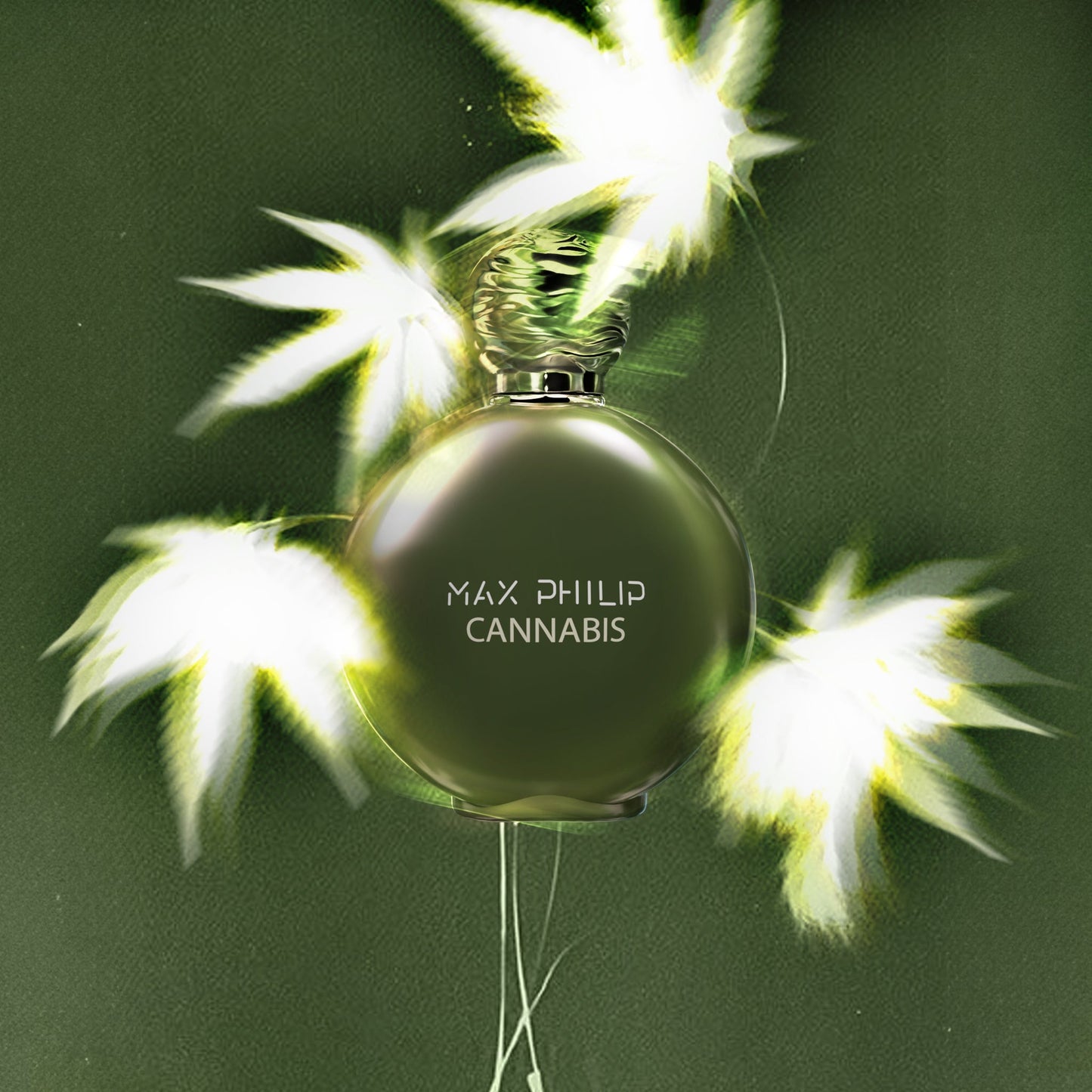 Max Philip Cannabis Eau de Parfum in an artistic scene reflecting bold character and herbal intensity