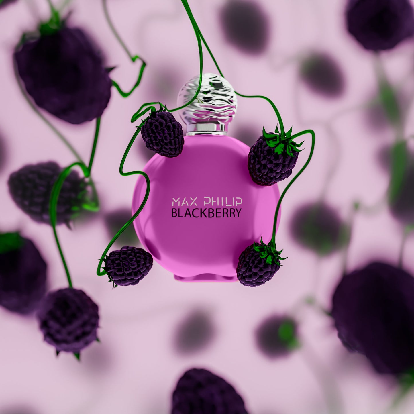 Max Philip Blackberry Eau de Parfum in an artistic scene reflecting elegance and dark fruity allure