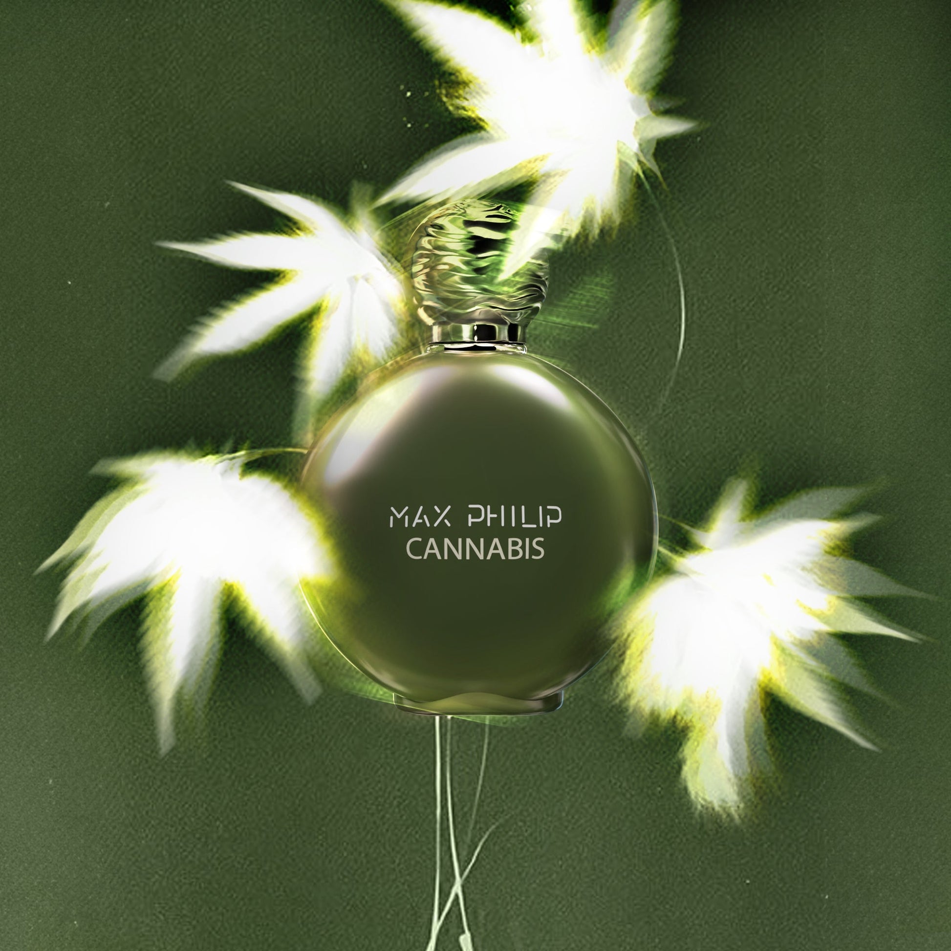 Max Philip Cannabis Eau de Parfum in an artistic scene reflecting bold character and herbal intensity