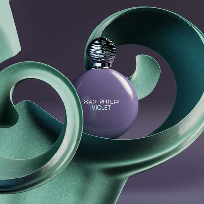 Max Philip Violet Eau de Parfum in an artistic scene reflecting floral elegance