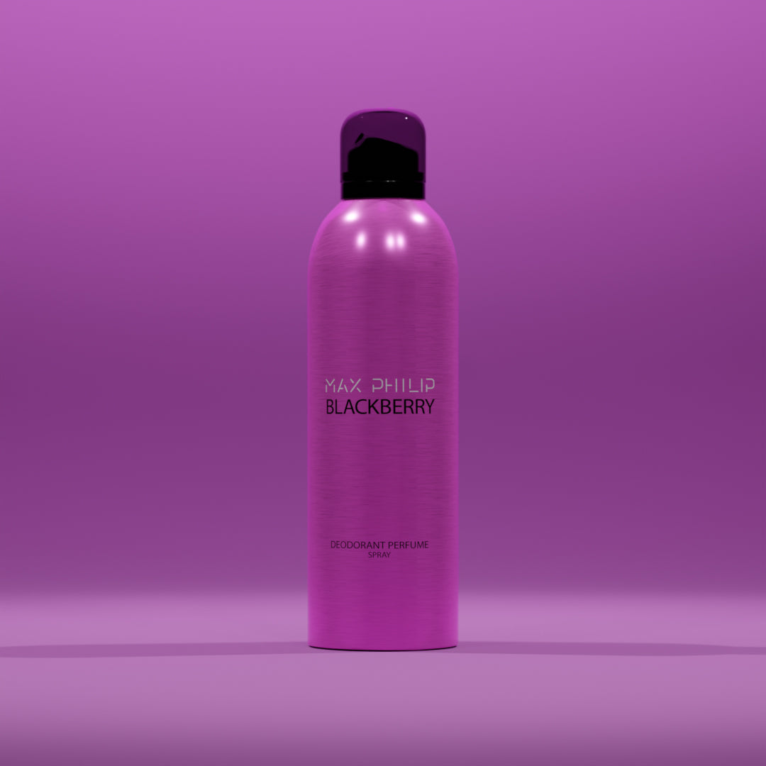 Max Philip Blackberry Deodorant Perfume Spray bottle with elegant deep purple tones