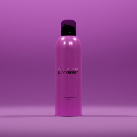 Max Philip Blackberry Deodorant Perfume Spray bottle with elegant deep purple tones