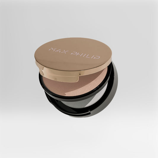 Max Philip Divine Matte Powder Foundation compact with smooth, matte finish