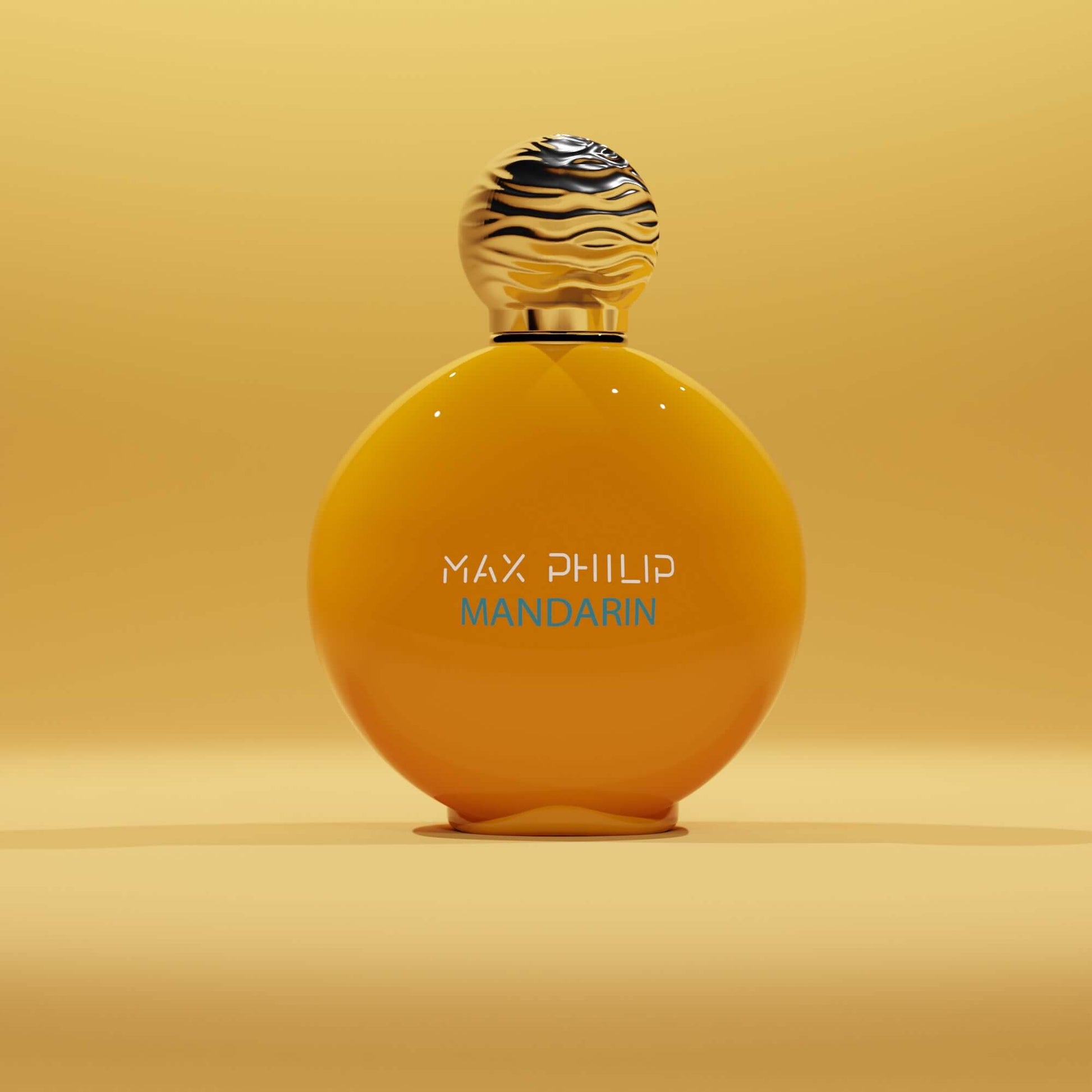 Max Philip Mandarin Eau de Parfum bottle with vibrant citrus-inspired design